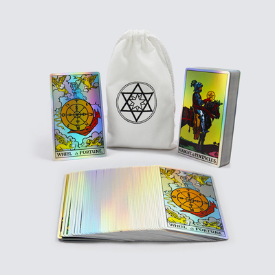 Cartes de tarot laser premium personnalisées pour débutants, carte de tarot de sorcière de taille régulière emballée dans un sac en tissu blanc