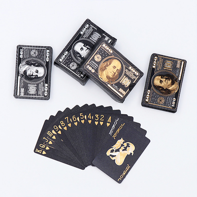 Conception personnalisée unique USA Dollar Pattern Cartes à jouer Impression d'usine Durable Noir Plastique PVC Poker étanche
